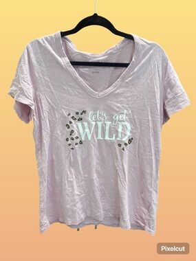 Women's Light Pink 'Let's Get Wild' V-Neck Graphic Tee